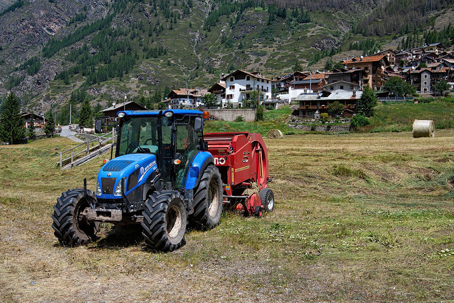 Haymaking tedder tractor