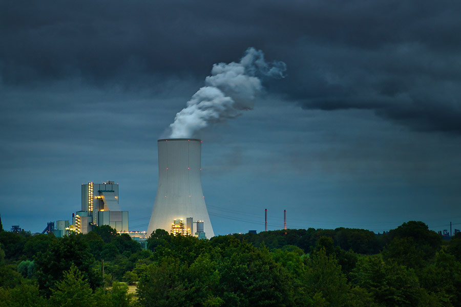 Powerplant clouds dusk factory