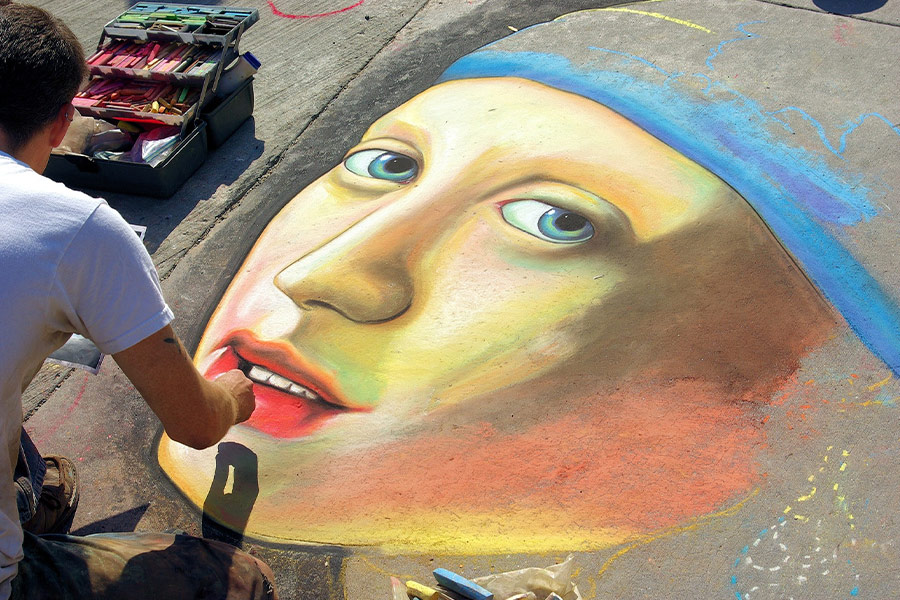 Vermeer street chalk drawing