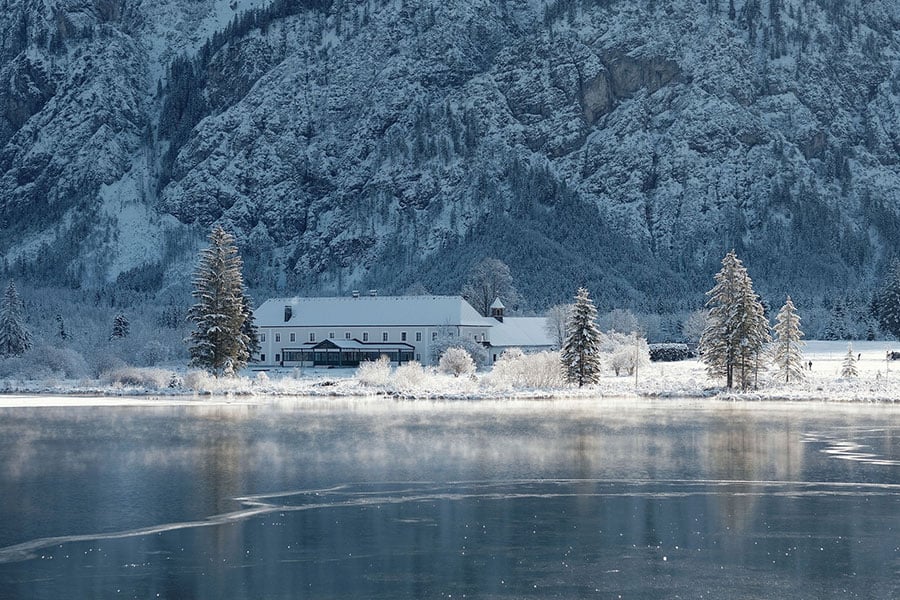 House bank frozen lake