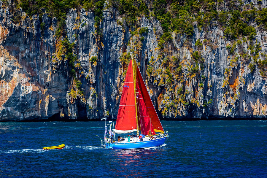 Boat blue ocean water
