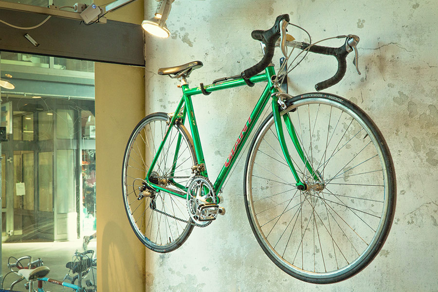 Hanged bicycle on wall