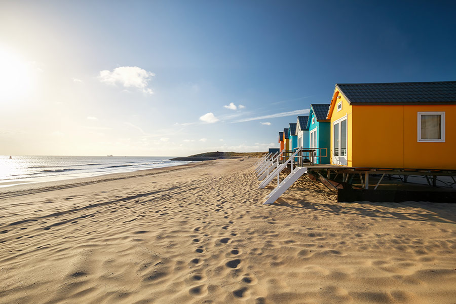 Small colorful buildings on sea