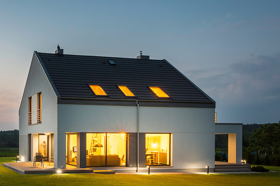 Photo of modern house with light night