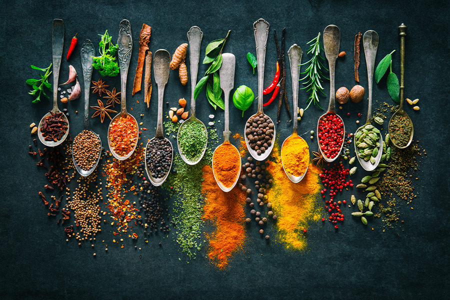 Colourful various herbs spices for cooking