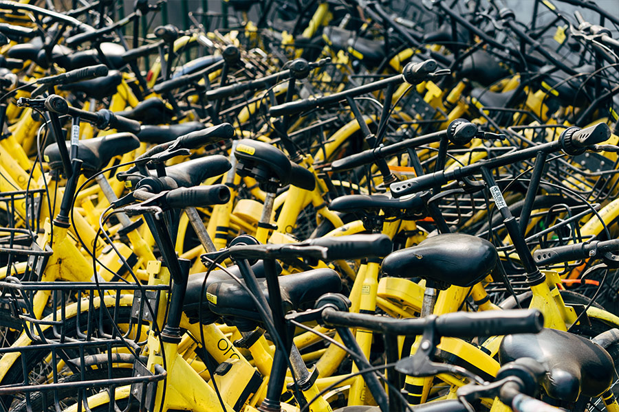 Peking China yellow bike lot