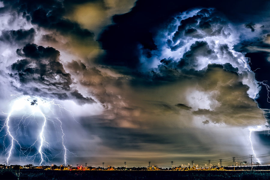 Thunderstorm lightning bolts