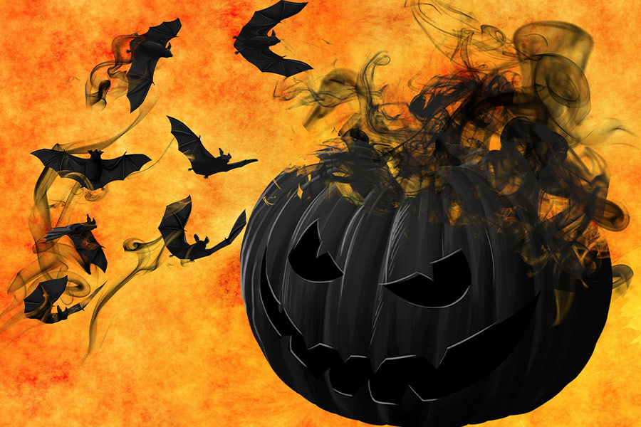 Gruesome mystical darkness night bats pumpkin