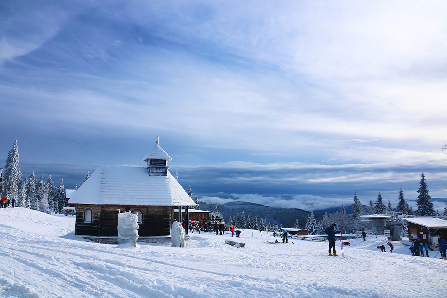 Snow mountain chapel people