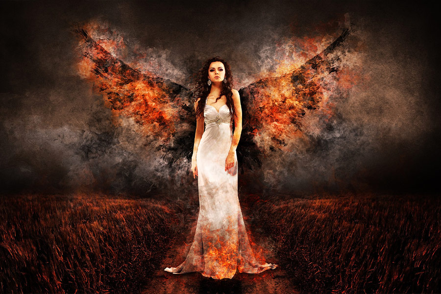 Angel woman on fire