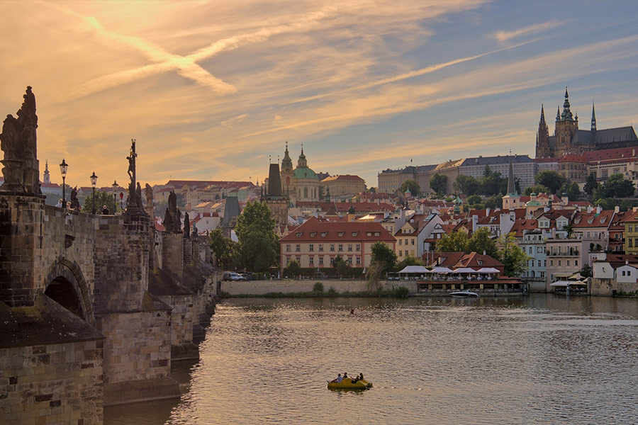 Cityscape Charles bridge Prague