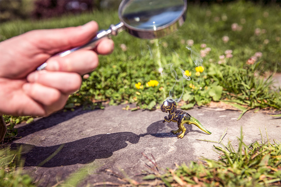 Person holding magnifying glass