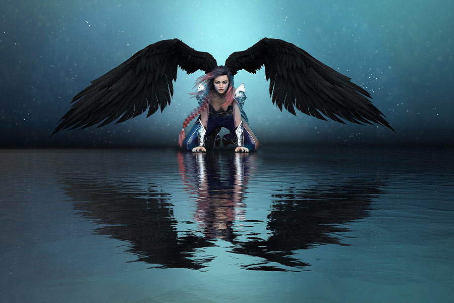 Fantasy angel with water reflection