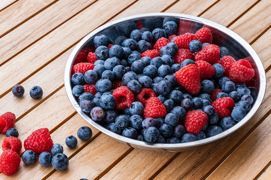 Raspberries and blueberries
