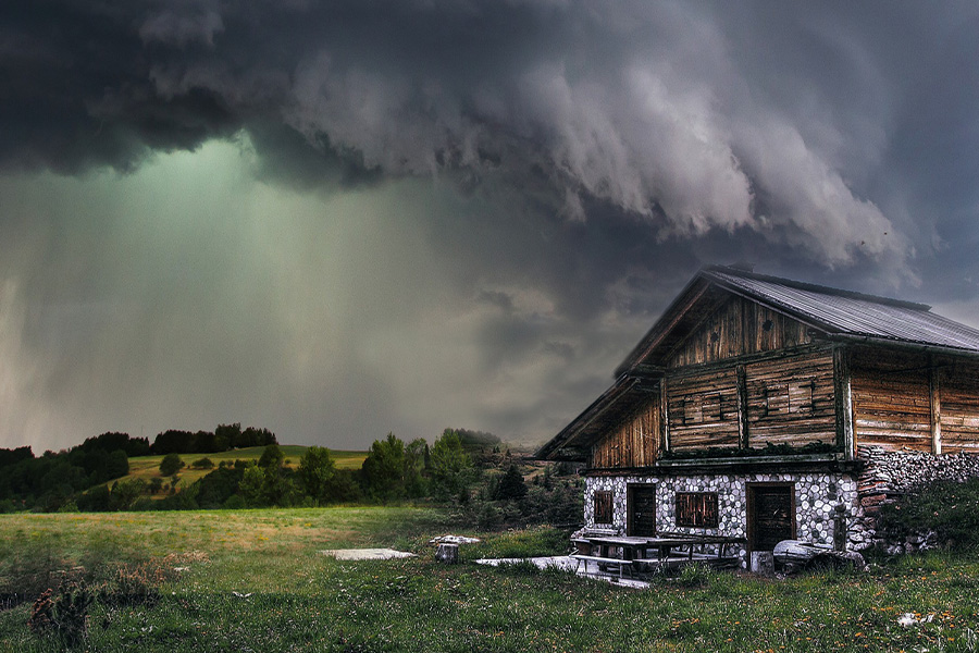 House landscape in storm