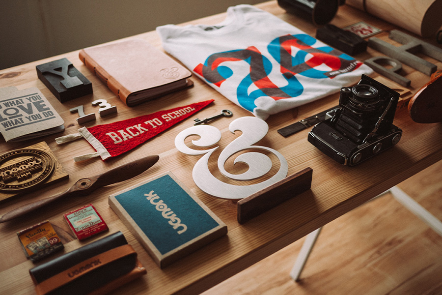 Wooden desk with camera on top