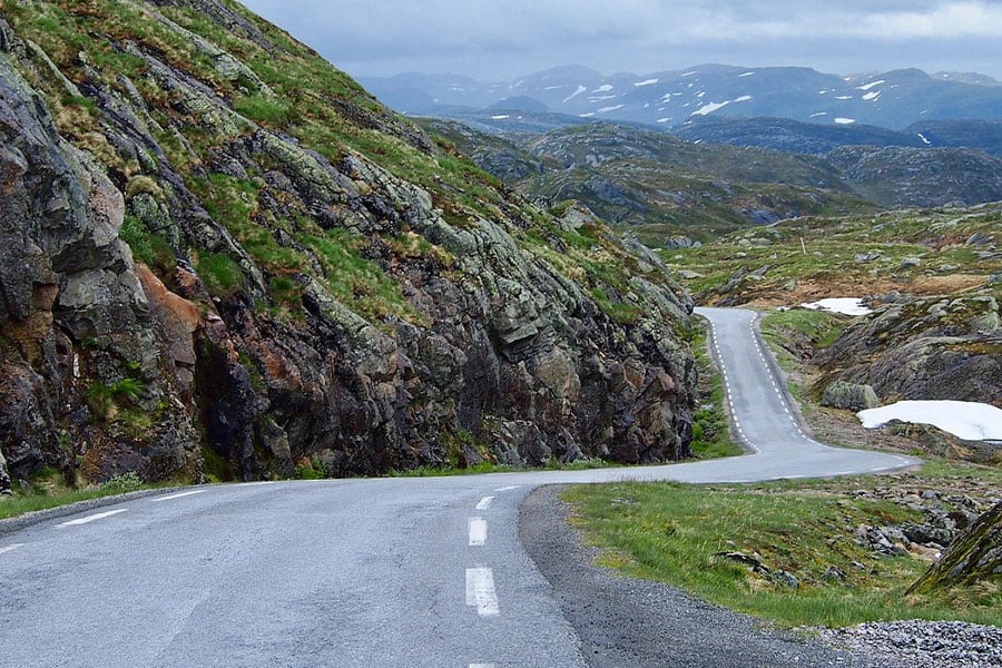 Winding mountain road landscapes of Norway