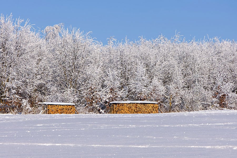 Paisaje invernal nevado en un día soleado