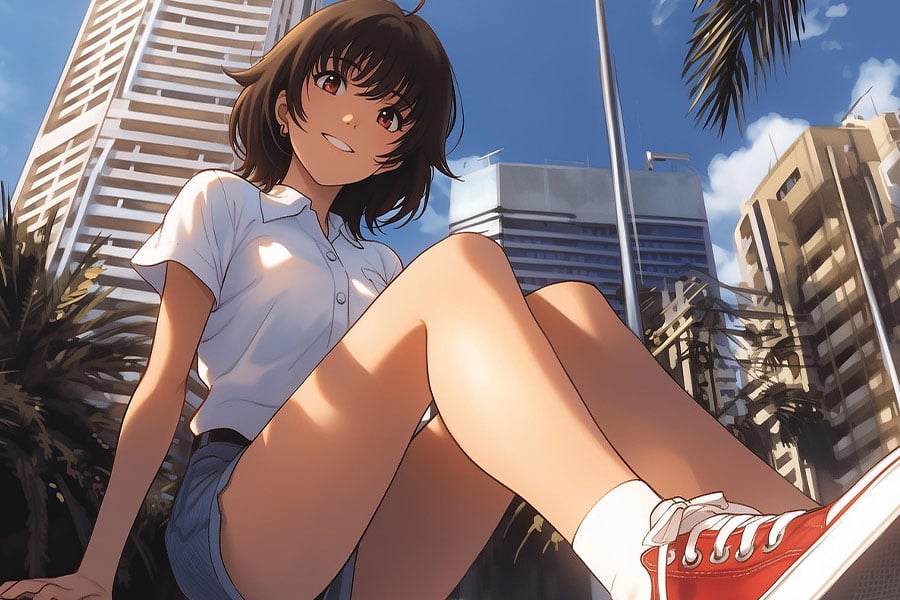 Ładne otoczenie dziewczyny z anime