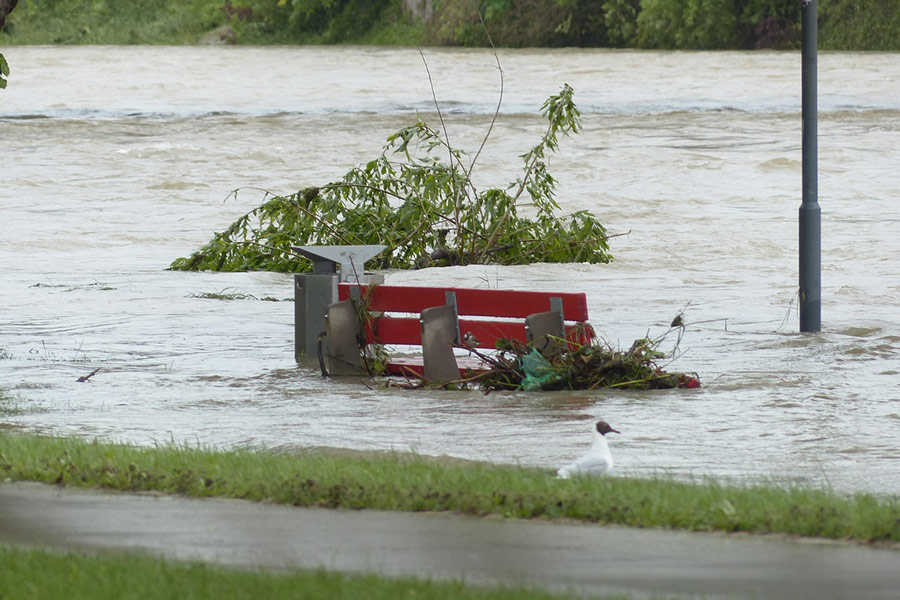 Park bench flooded