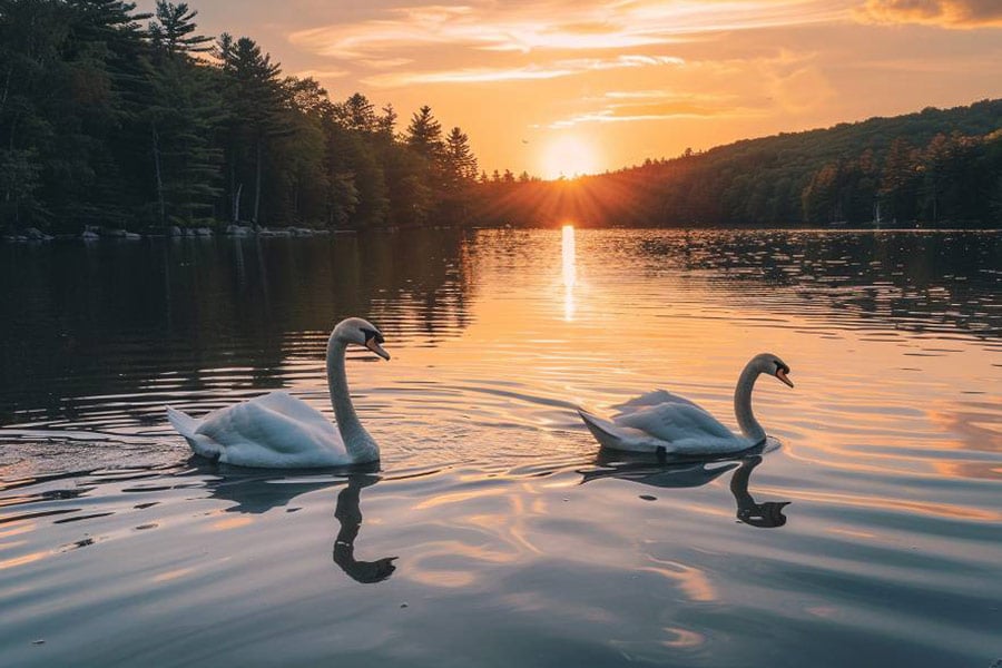 Pair of swans swimming