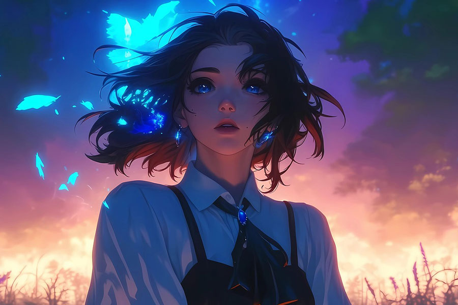 Anime o smutnych oczach kobiety