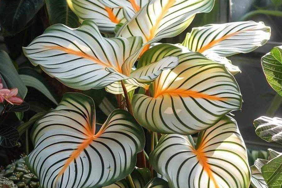 Calathea orbifolia plant green stripes