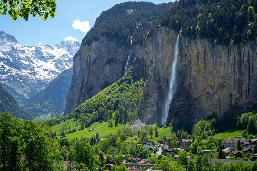 Waterfall Switzerland from far