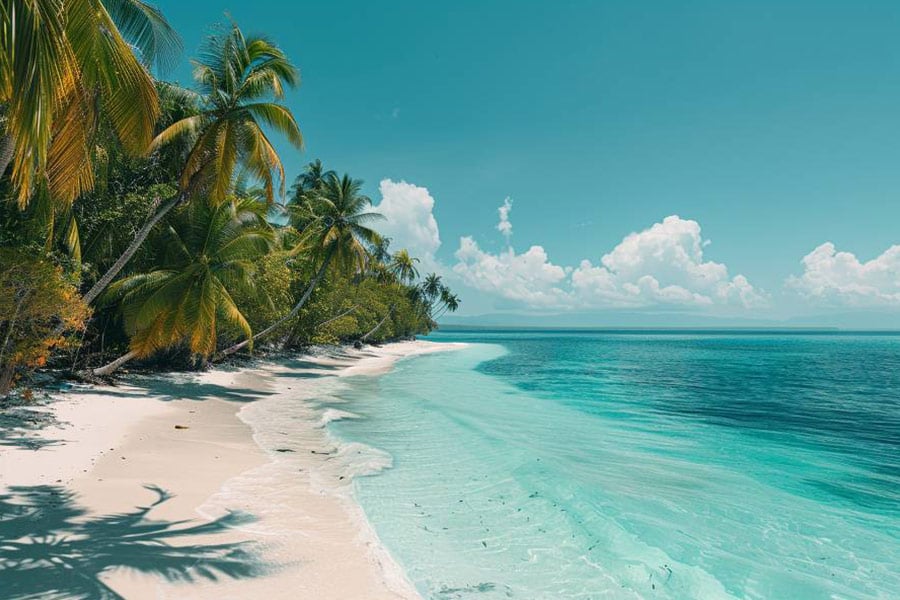 Tranquil beach with crystal clear water