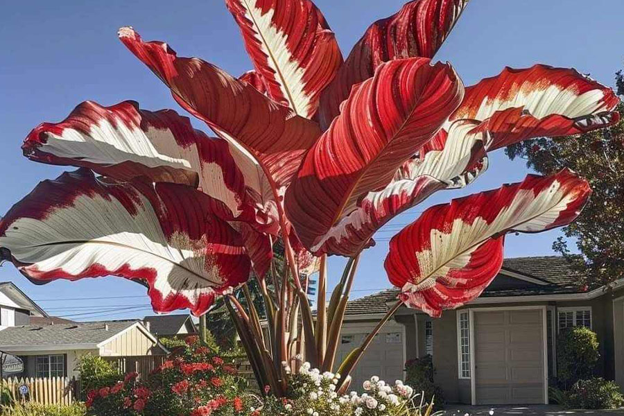 Hermosa planta gigante de color rojo y blanco.