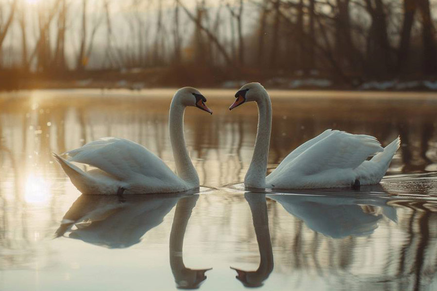 Een paar majestueuze zwanen die sierlijk glijden