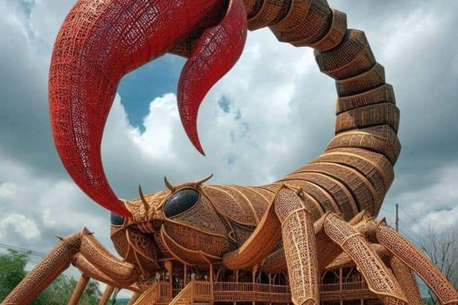Casa de bambú con forma de araña gigante