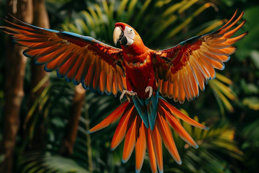 Guacamayo extendiendo sus alas