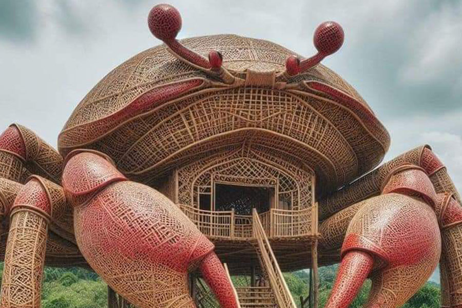 Casa de madera con forma de cangrejo gigante