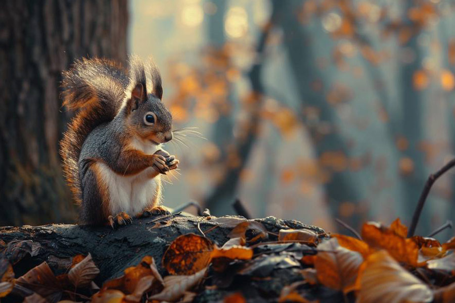 Nieuwsgierige eekhoorn op een boomtak