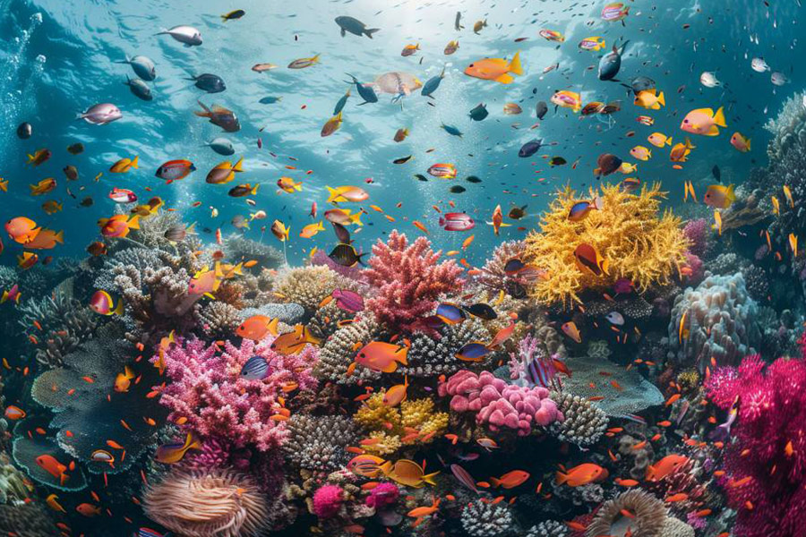 Korallenriff voller bunter Fische