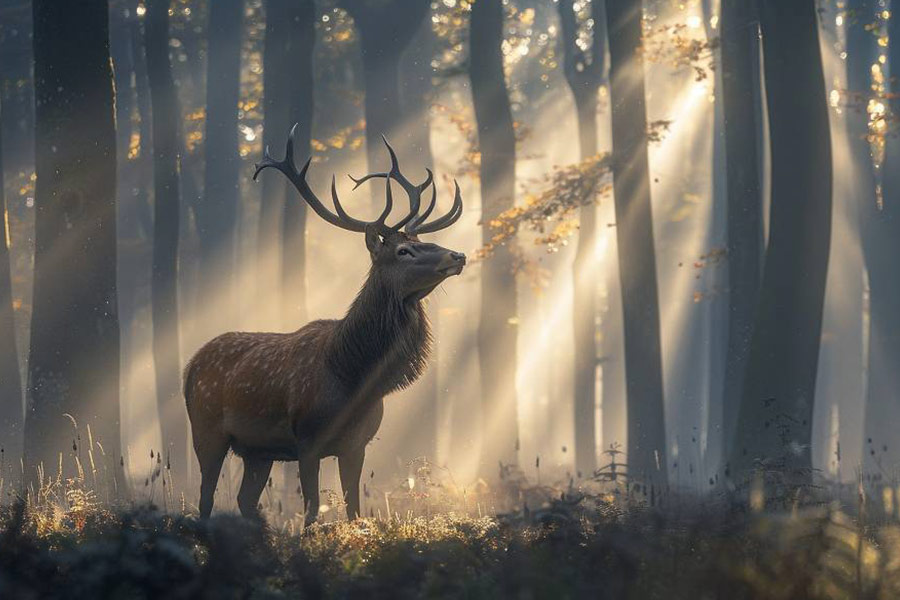 Een hert staat trots in het bos