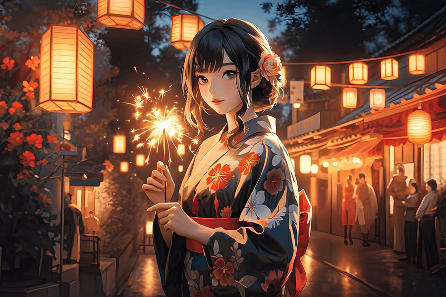 Piękna japońska dama anime