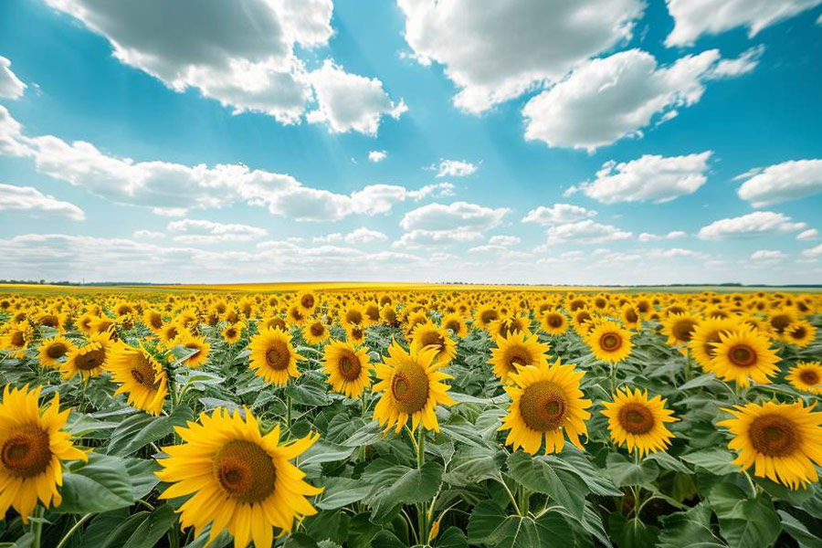 Un campo dorado de girasoles.