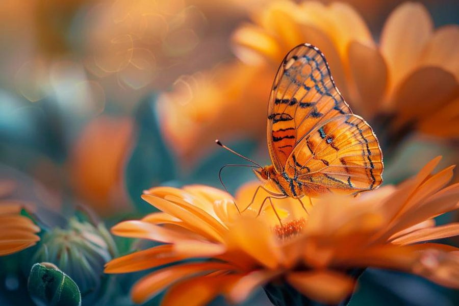 Una hermosa mariposa descansando sobre una flor vibrante.
