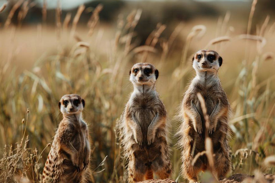 Een stokstaartjesfamilie staat paraat