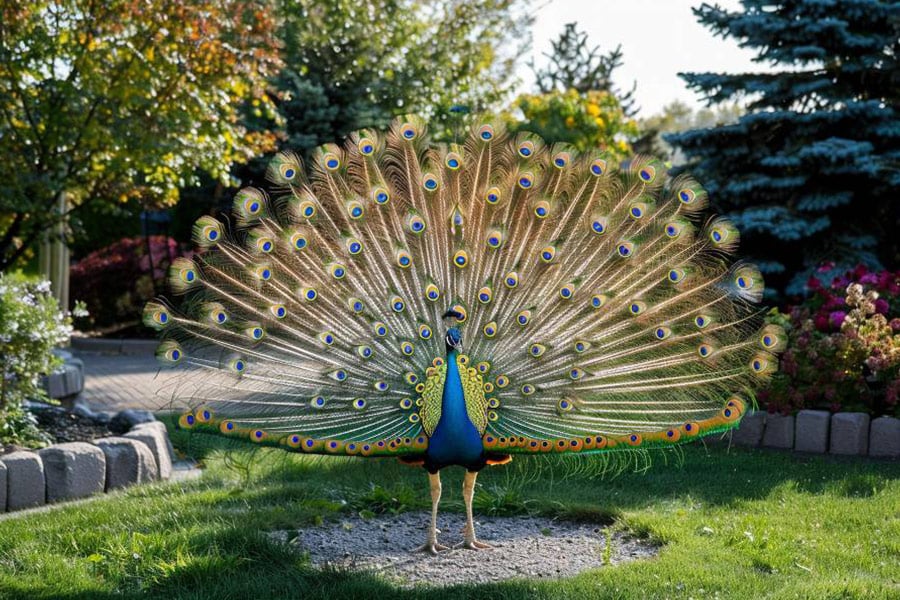 Pavo real en una hermosa exhibición de cola
