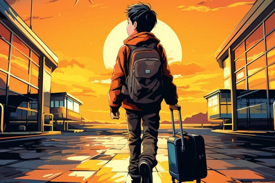 Chłopiec podróżuje