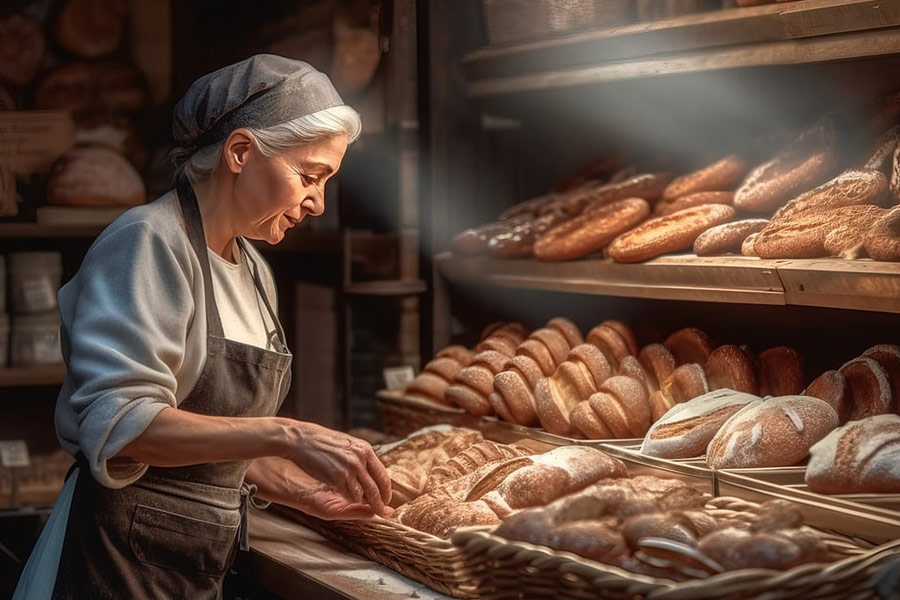 Wygenerowana przez AI kobieta – piekarz