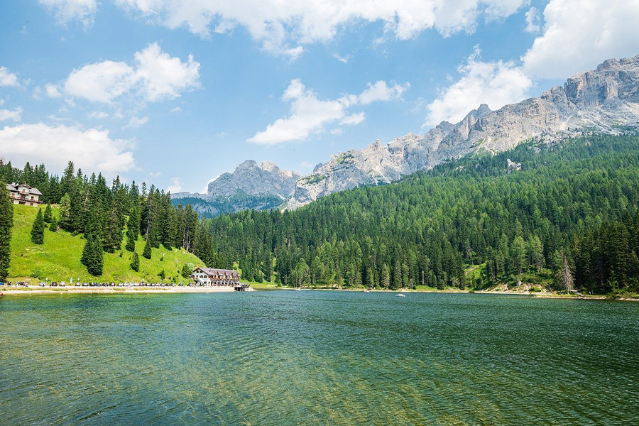 Beautiful lake nature and houses