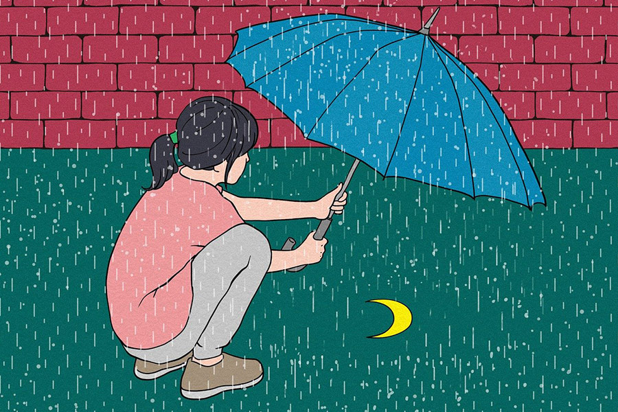 Kobieta z rysunkiem parasola