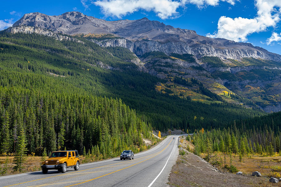 Mountain landscape road cars