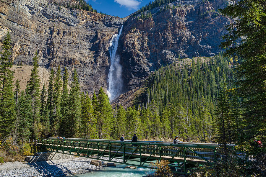 Water fall bridge and mountain