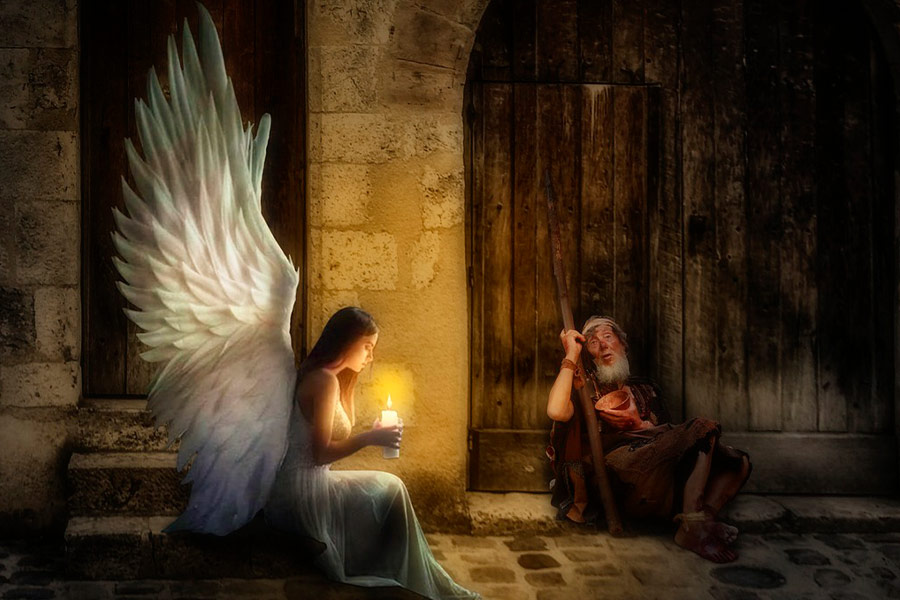 Angel beggars candle light