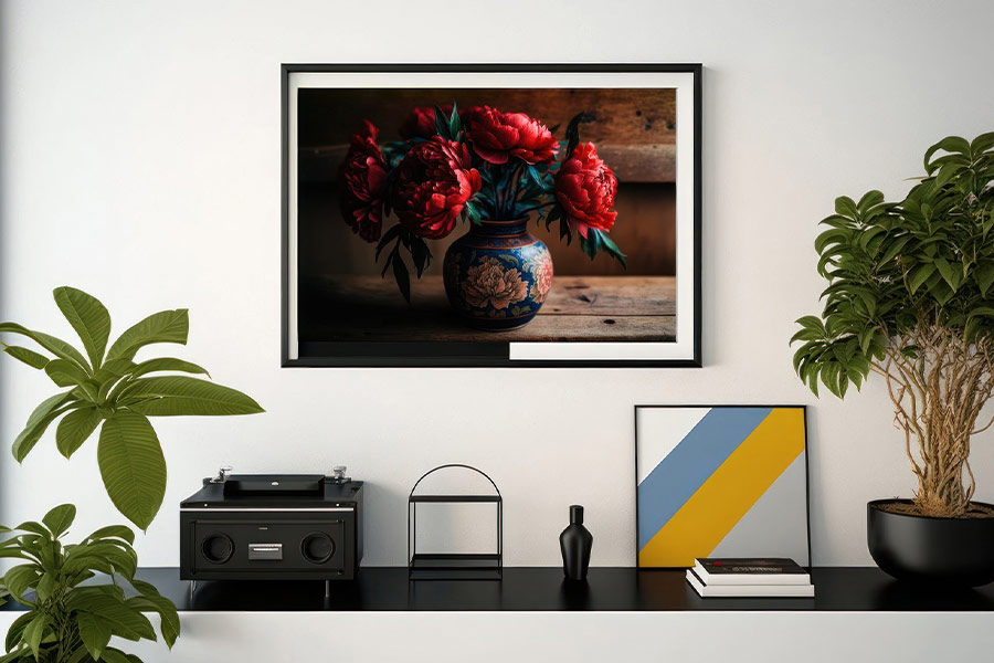 Red peony painting